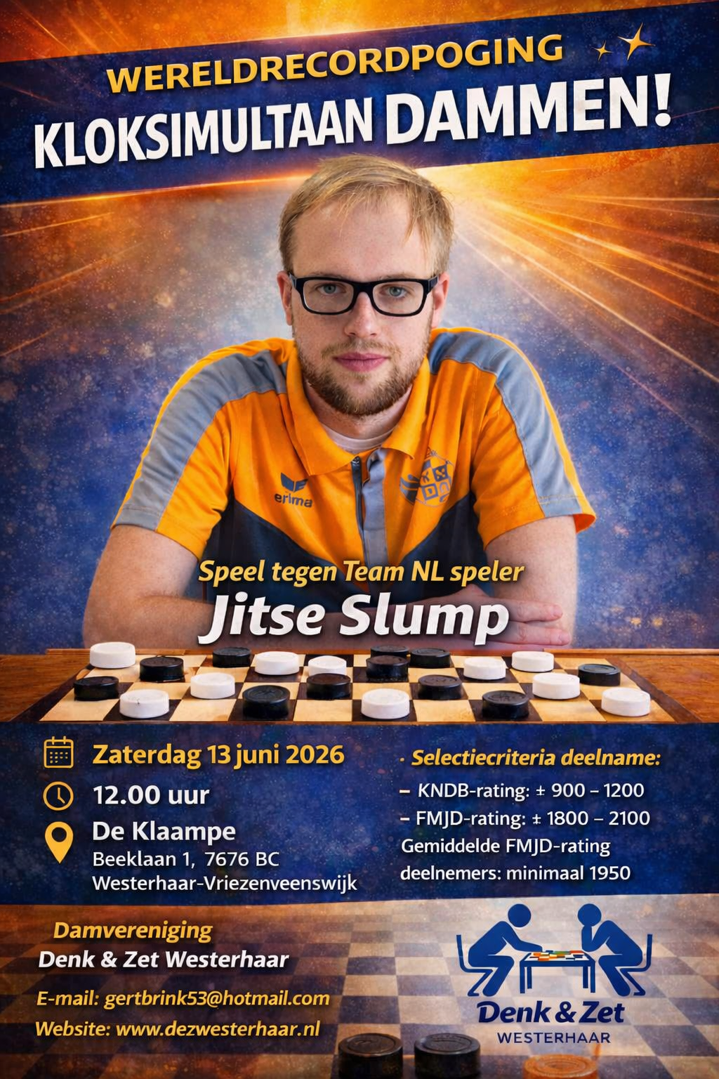 Flyer wereldrecordpoging kloksimultaan Jitse Slump